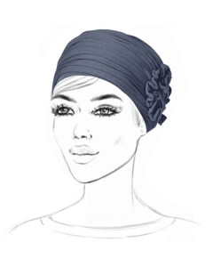 Preformed Blue Grey Turban in Bamboo with Flower