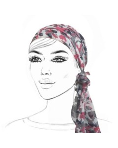 Foulard blanc avec motif fushia gris et noir