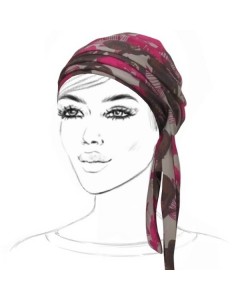 Headscarf with Fuschia, Beige & Brown Floral Patterns