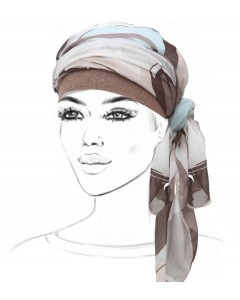 Headscarf with Brown and Blue Pattern