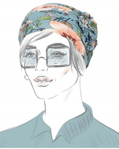 Turban bleu avec motifs fleuris