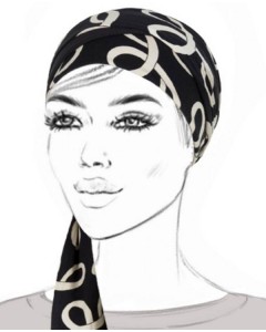 Preformed Black Headscarf with Circles