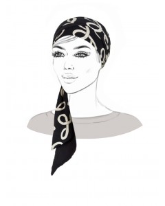 Preformed Black Headscarf with Circles