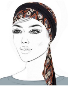 Black Headscarf with Brown and Grey Motifs