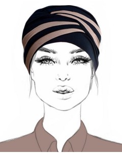 No-Tie Black Turban with Beige Draping