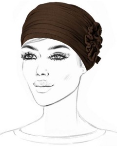 No-tie Dark Brown Turban with Flower