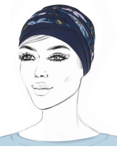 No-Tie Blue Turban with a Floral Pattern Draping