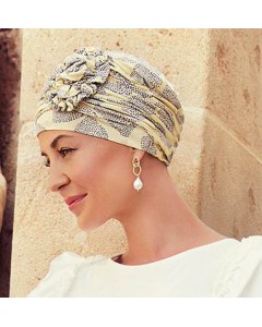 No-Tie Yellow Turban with Lemon Design