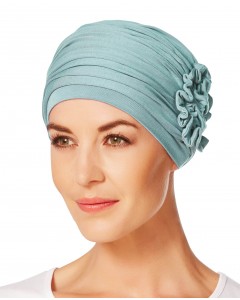 No-Tie Turquoise Blue Turban With a Flower