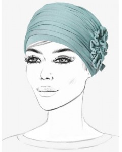 No-Tie Turquoise Blue Turban With a Flower