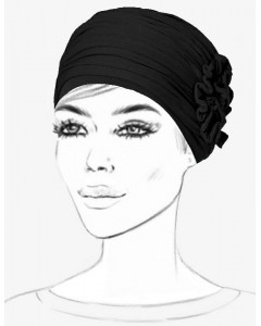 Preformed Black Turban in Bamboo with Flower