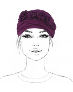 Turban préformé bambou violet et fleurs