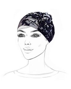 Turban bambou gris avec feuillage noir