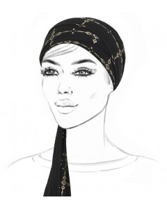 Black Head Scarf with Beige Motifs