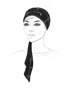 Black Head Scarf with Beige Motifs